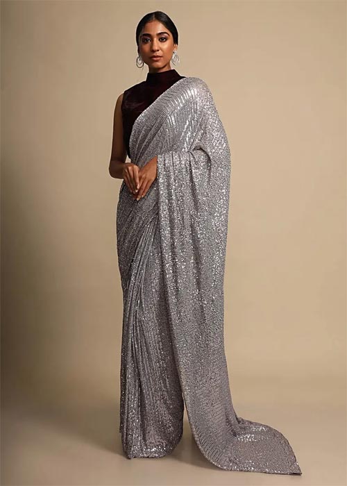  Lavender Grey Sequin Saree