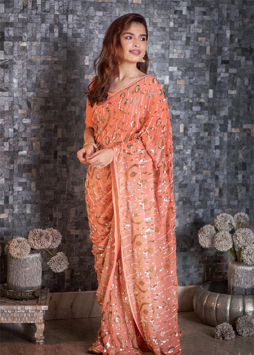  Peach Saree