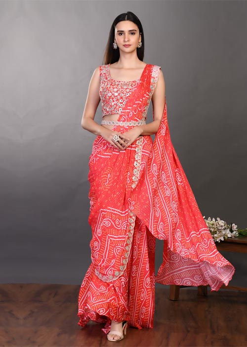  Red Pre Draped Saree