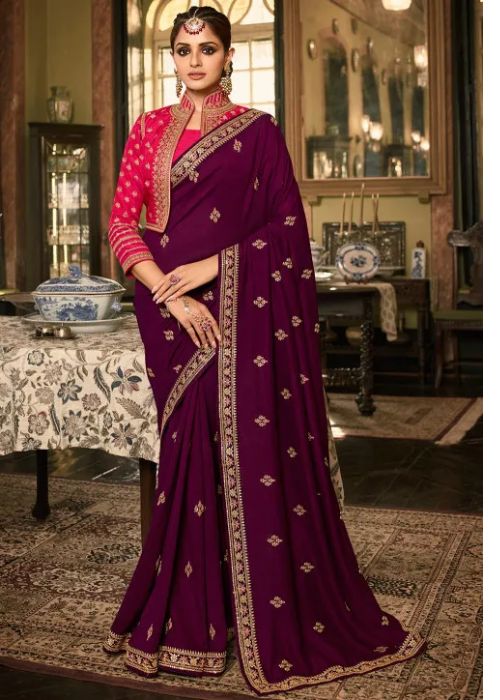 Wine Art Silk Saree