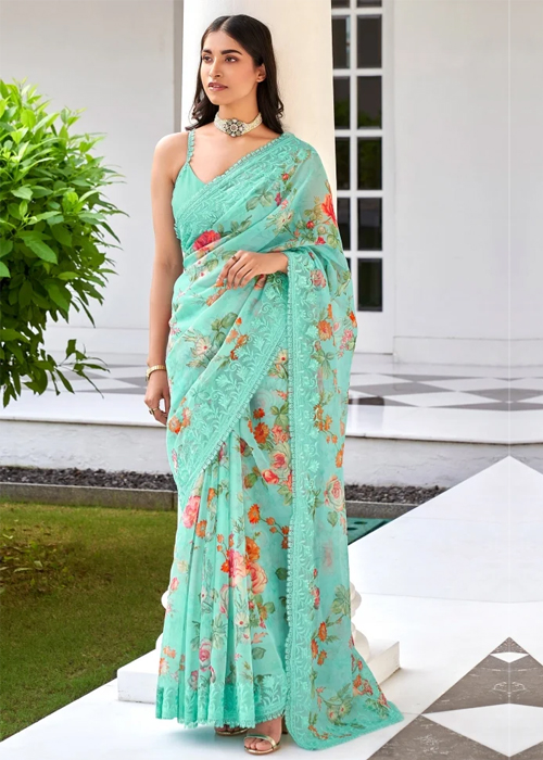 Aqua Blue Saree