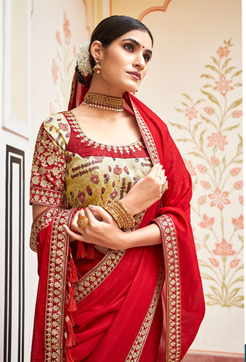 Beige And Red Blouse