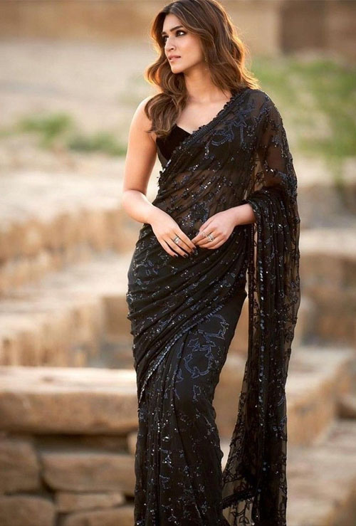 Black Net Saree