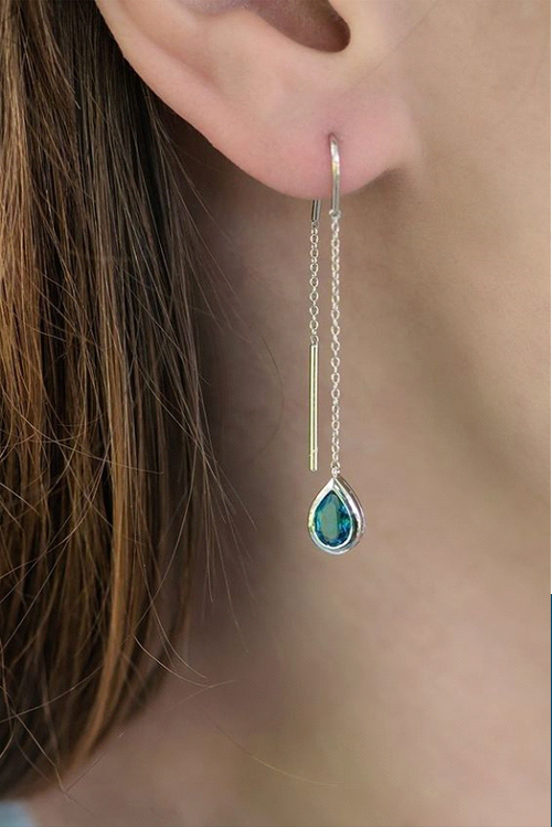 Blue Stone Silver Sui Dhaga Earrings