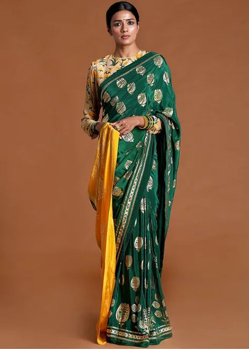  Bottle Green Foil Work Saree