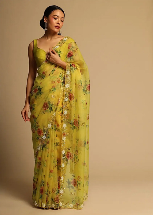 Corn Yellow Saree With Border Work
