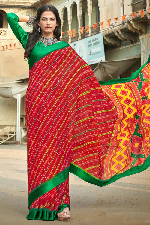 Crimson Red Lehariya Saree