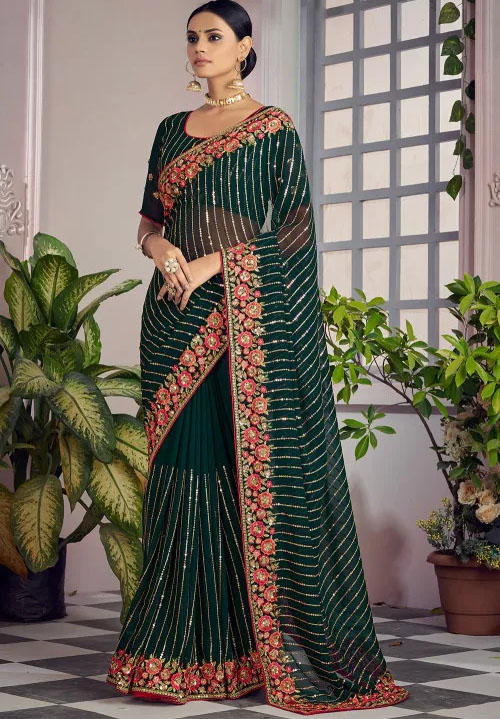 Dark Green Georgette Saree