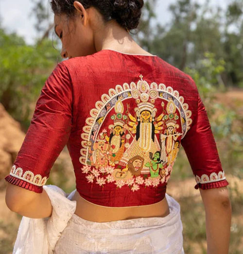 Embroidered Boat Neck Blouse