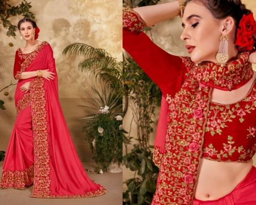Embroidered Saree With Embroidered Blouse