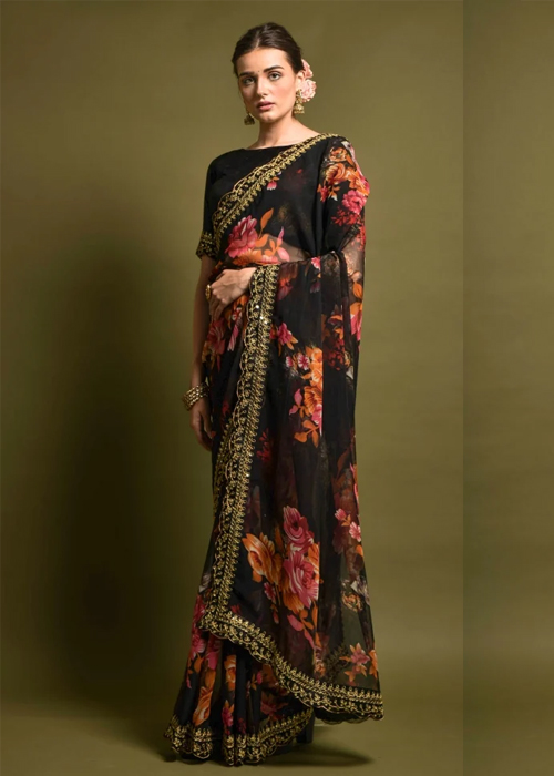 Georgette Floral Print Saree