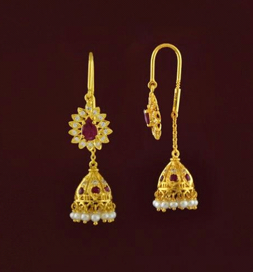 Gold Jhumka Sui Dhaga Earrings