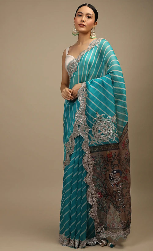 Kalamkari Lehariya Saree