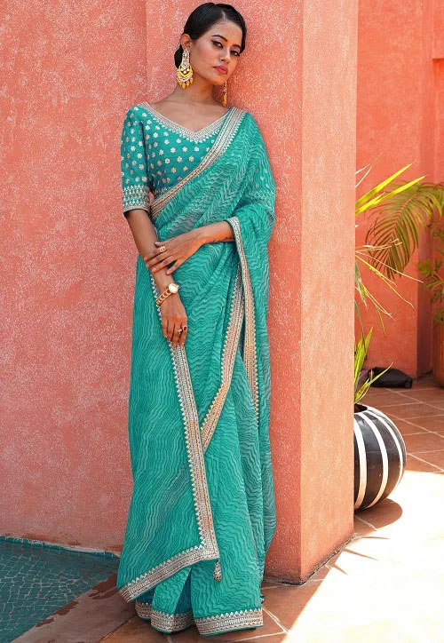 Light Blue Lehariya Saree