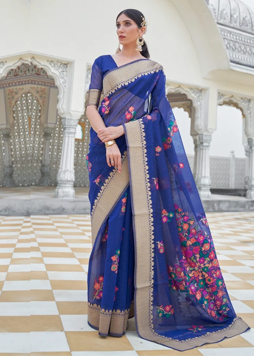 Linen Silk Blue Saree