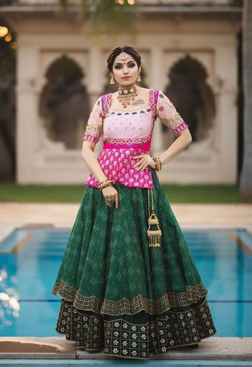 Long Cut Blouse With Layered Lehenga