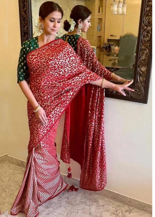 Maroon Foil Print Saree