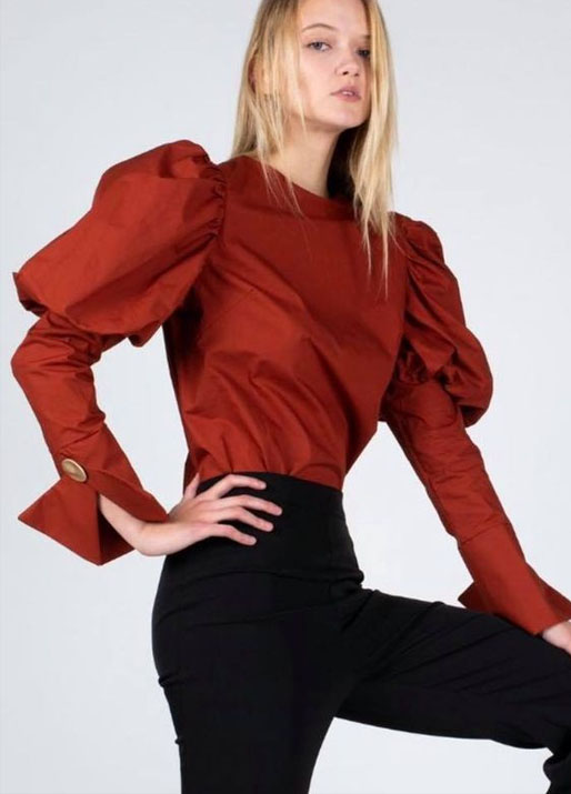 Maroon Puff Sleeves Blouse