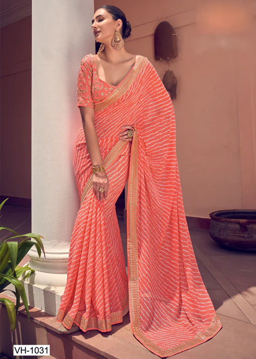 Peach Lehariya Saree