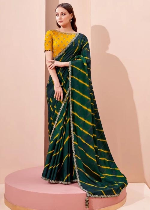  Peacock Green Saree With Designer Blouse