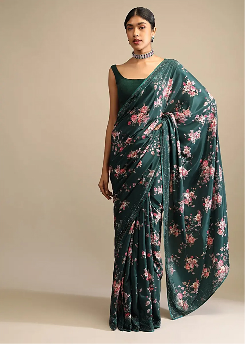 Pine Green Floral Saree