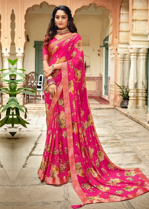 Pink Georgette Saree