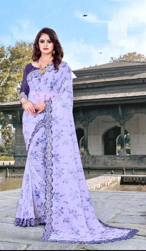 Purple Printed Georgette Saree