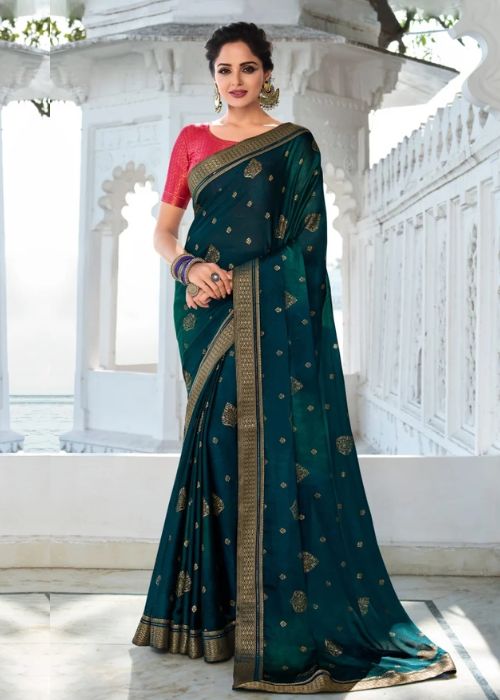 Rama Blue Georgette Saree