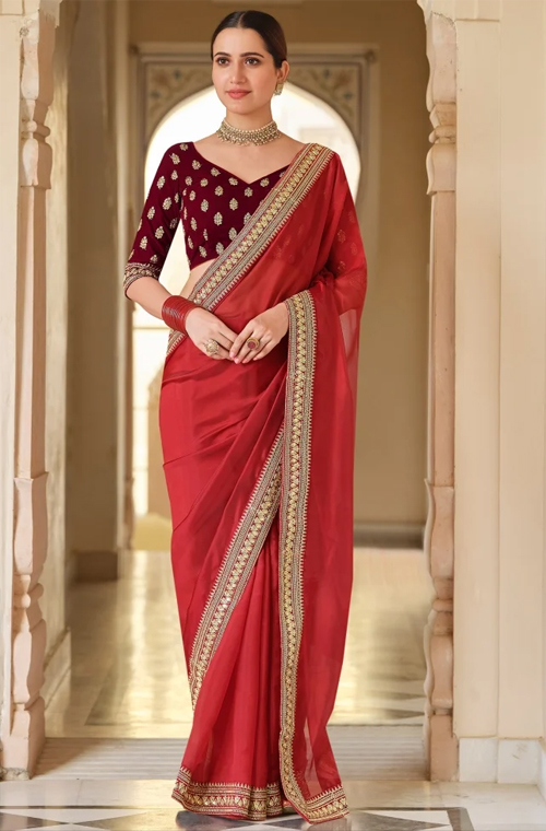 Red Organza Saree