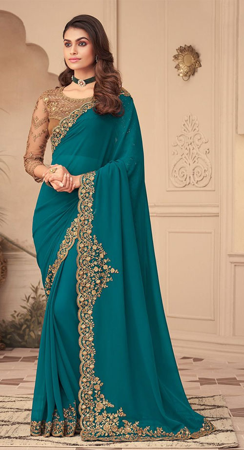 Teal Blue Georgette Saree