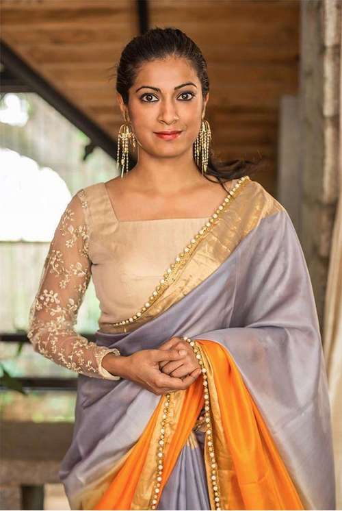 Beige Net Sleeves Blouse