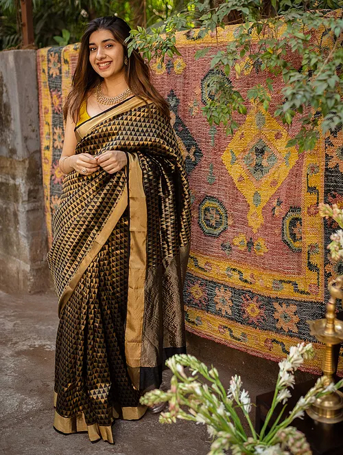 Black Chanderi Saree