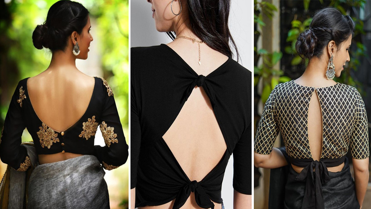 Black Coloured Blouses with Extremely Beautiful Back Designs