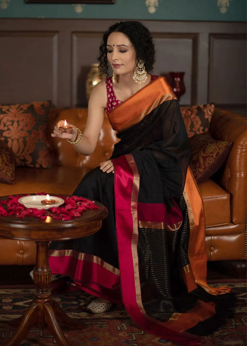 Black Maheshwari Saree