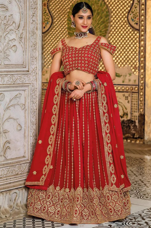 Cold Shoulder Red Lehenga