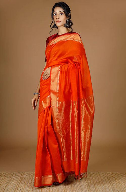 Crimson Maheshwari Saree