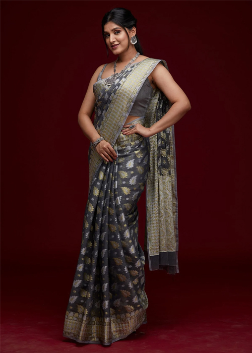  Dark Grey Chanderi Saree