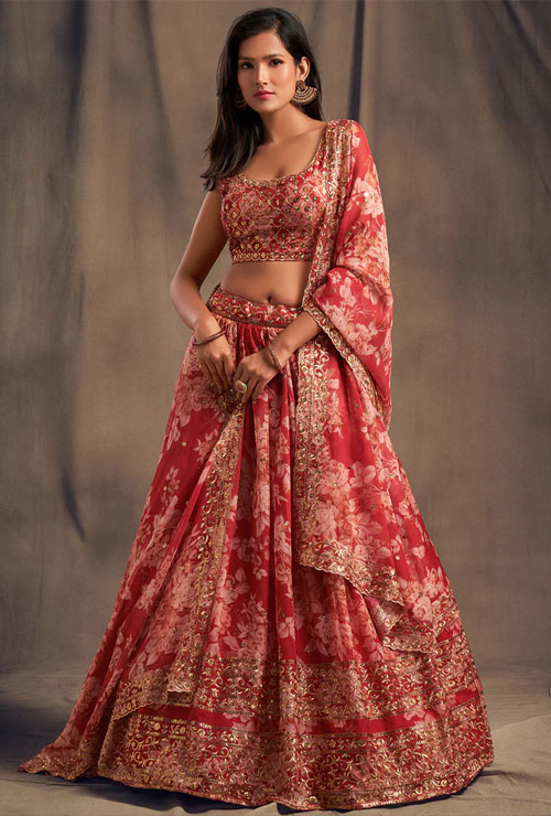 Floral Red Lehenga