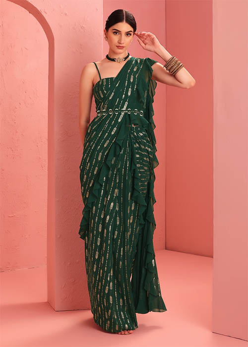 Foil Print Green Saree