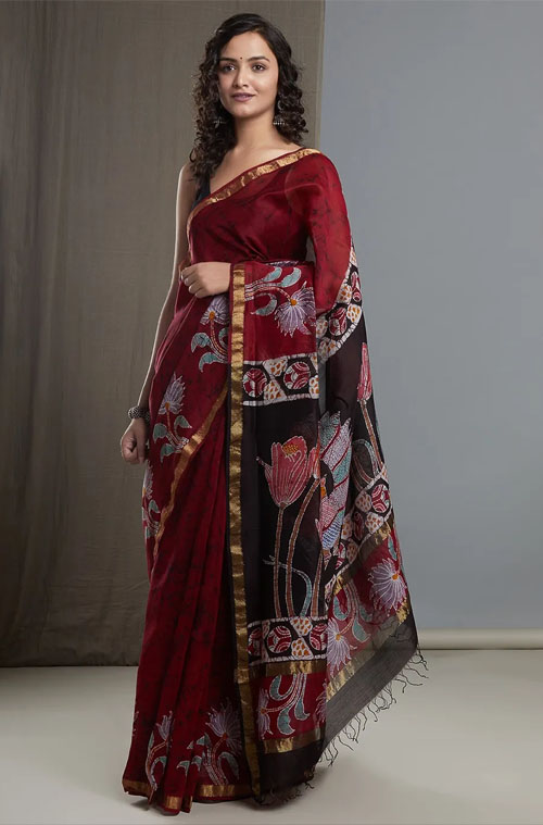 Hand Painted Maheshwari Saree