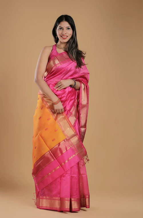 Magenta Cotton Silk Maheshwari Saree