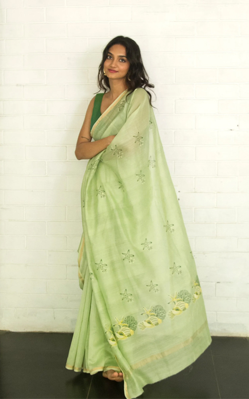  Mint Green Chanderi Saree