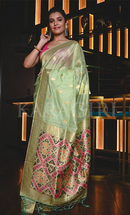 Mint Green Maheshwari Silk Saree