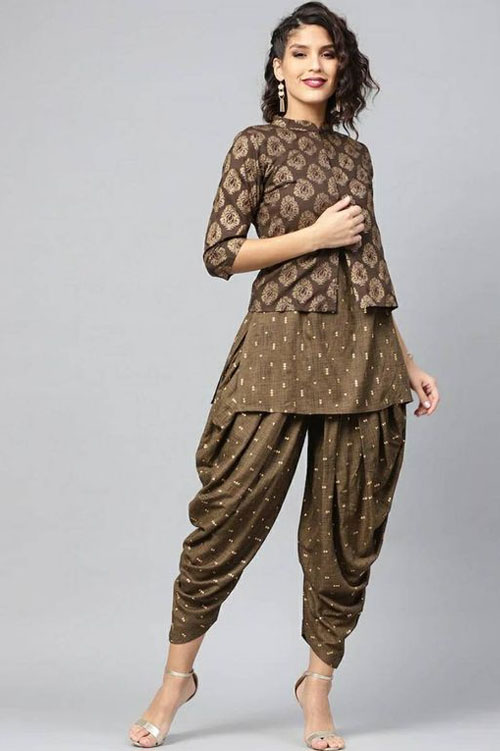 Olive Printed Dhoti