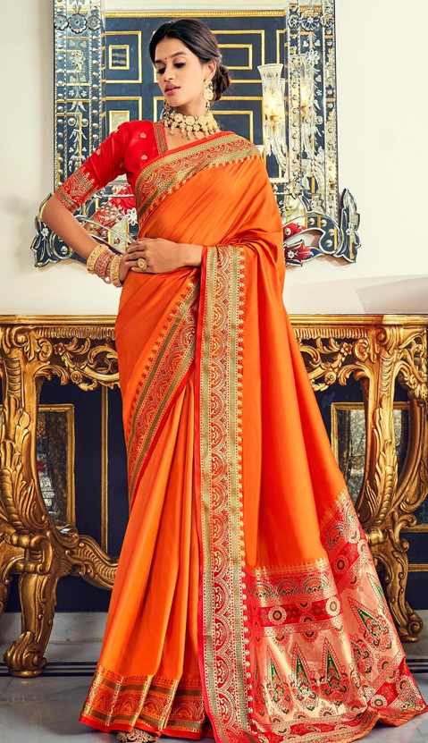 Orange Art Silk Saree