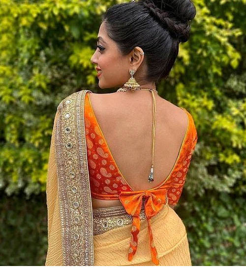 Orange Back Knot Blouse Design