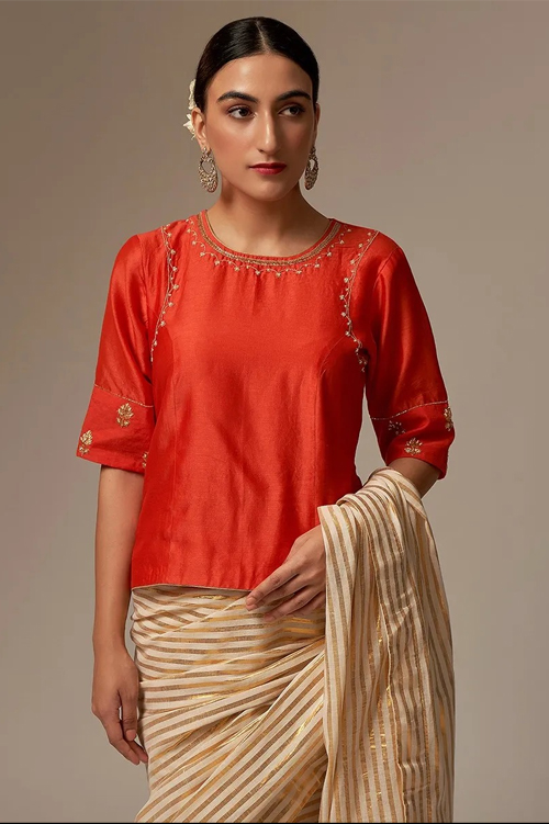 Orange Chanderi Blouse