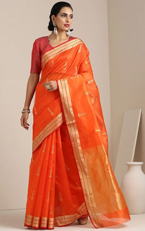 Orange Chanderi Silk Saree