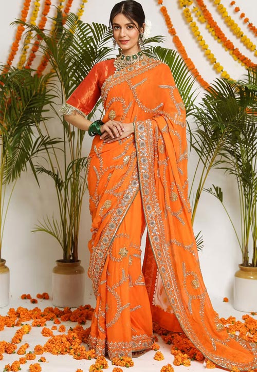 Orange Chiffon Saree