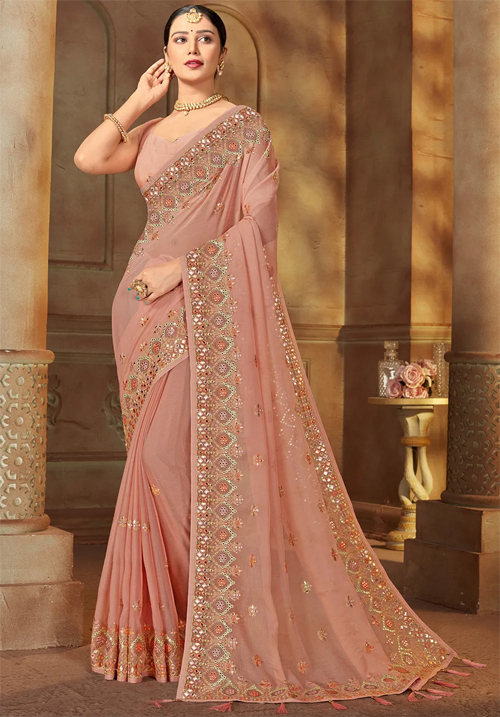 Peach Chiffon Saree